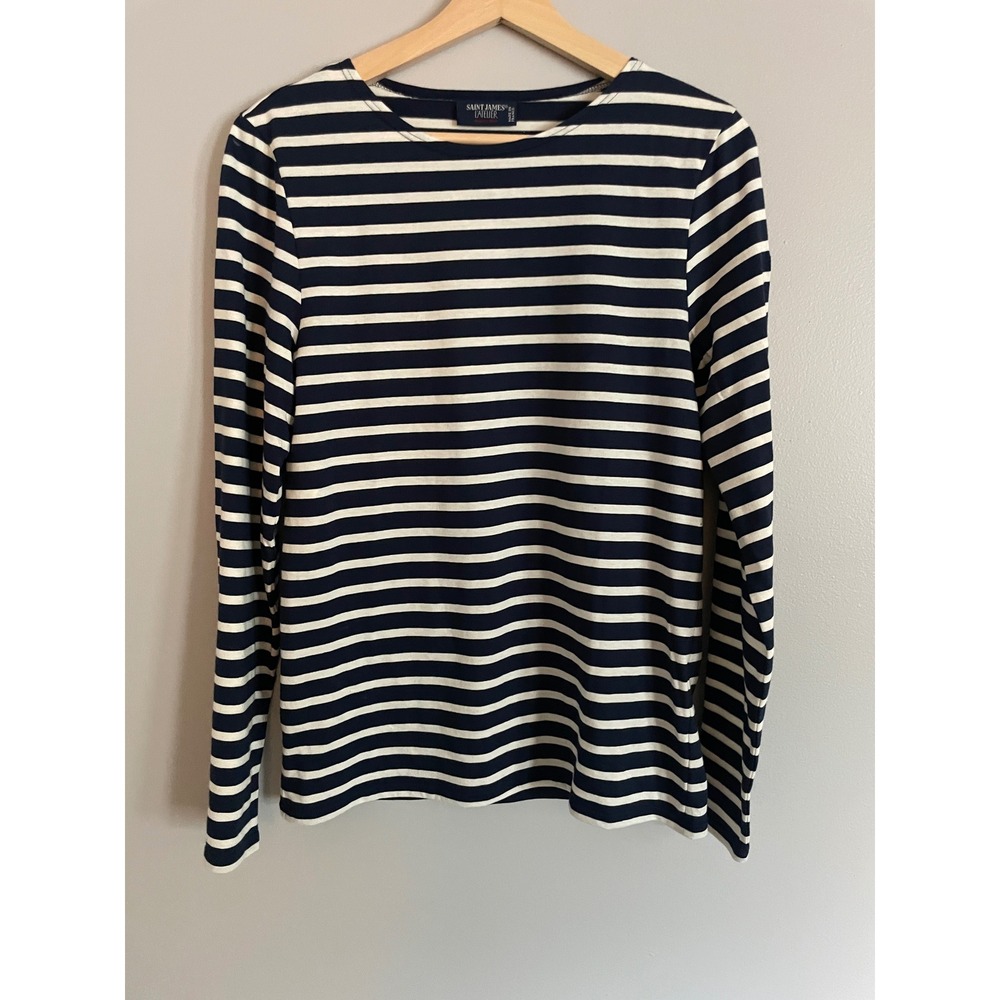 Saint James Breton Stripe Shirt 34 S Navy White Long Sleeve Nautical French